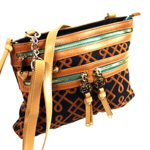 Spartina 449 Mareena Black Dark Gold Multi Pocket Cross Body Shoulder Bag